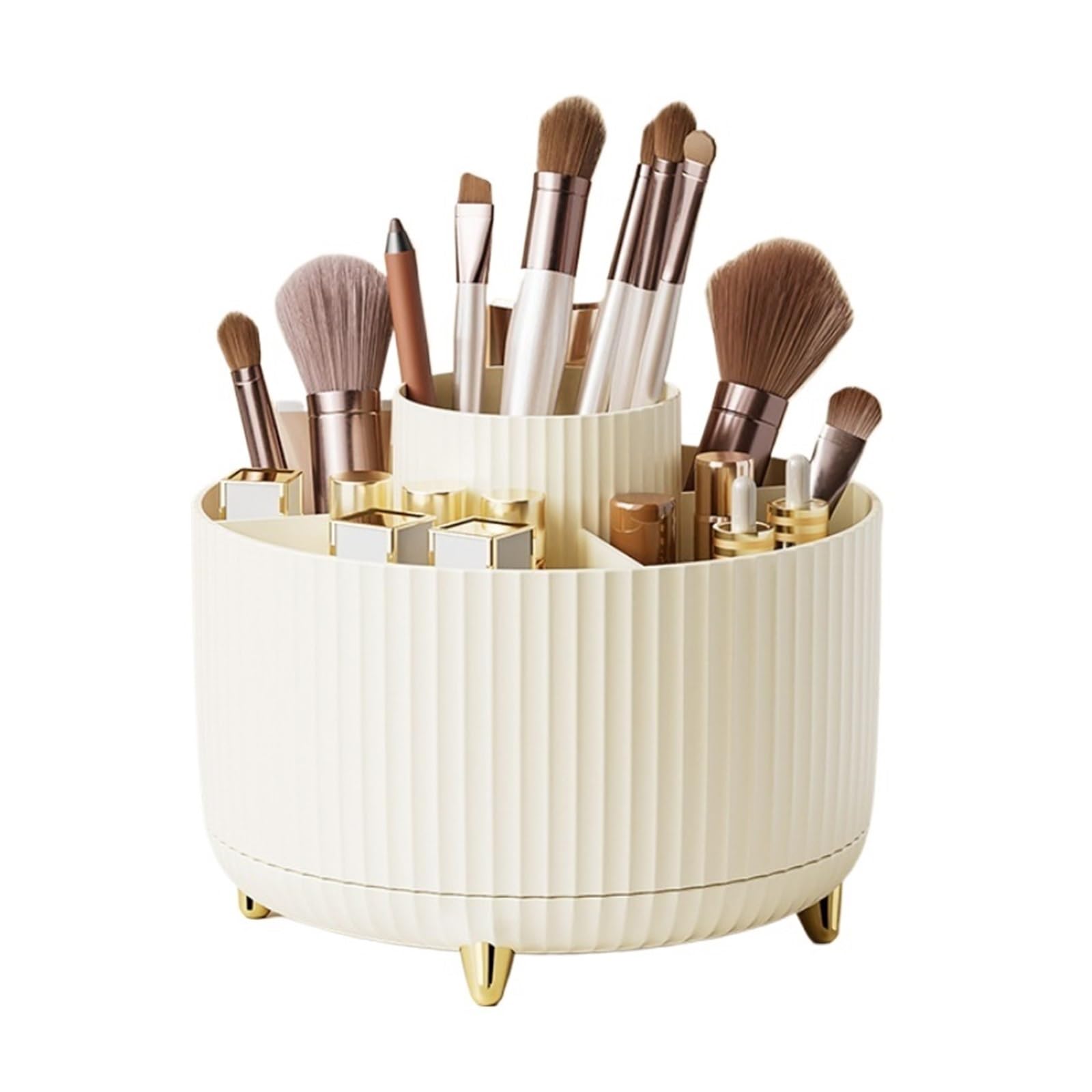Organizzatore for pennelli da Trucco, Girevole a 360°, Organizer for Cosmetici, 5 Scomparti, Porta pennelli da Trucco, portaoggetti da scrivania for Bagno per cassettiera, Bagno(Cream)