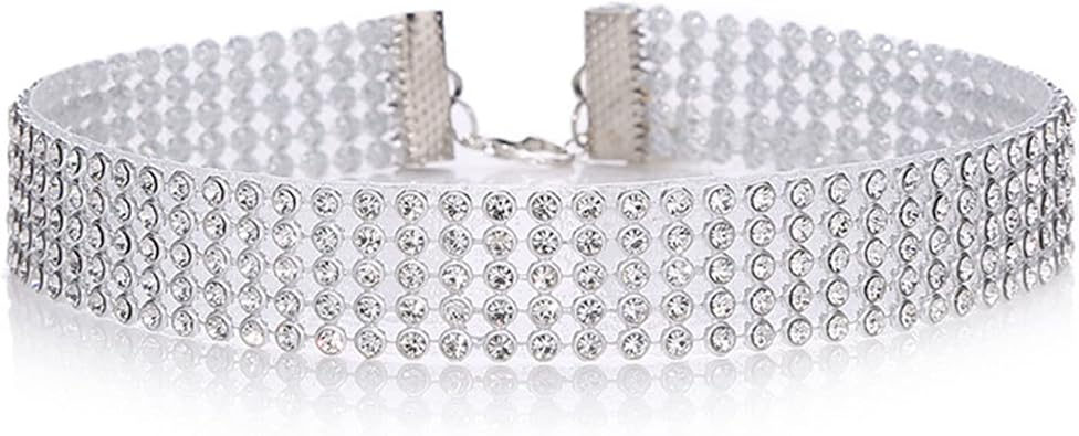 Rhinestone Choker Necklaces Silver Crystal Cz Necklaces Sparkling Diamond Choker Necklaces Wide Crystal Collar Necklaces Jewelry for Women and Girls