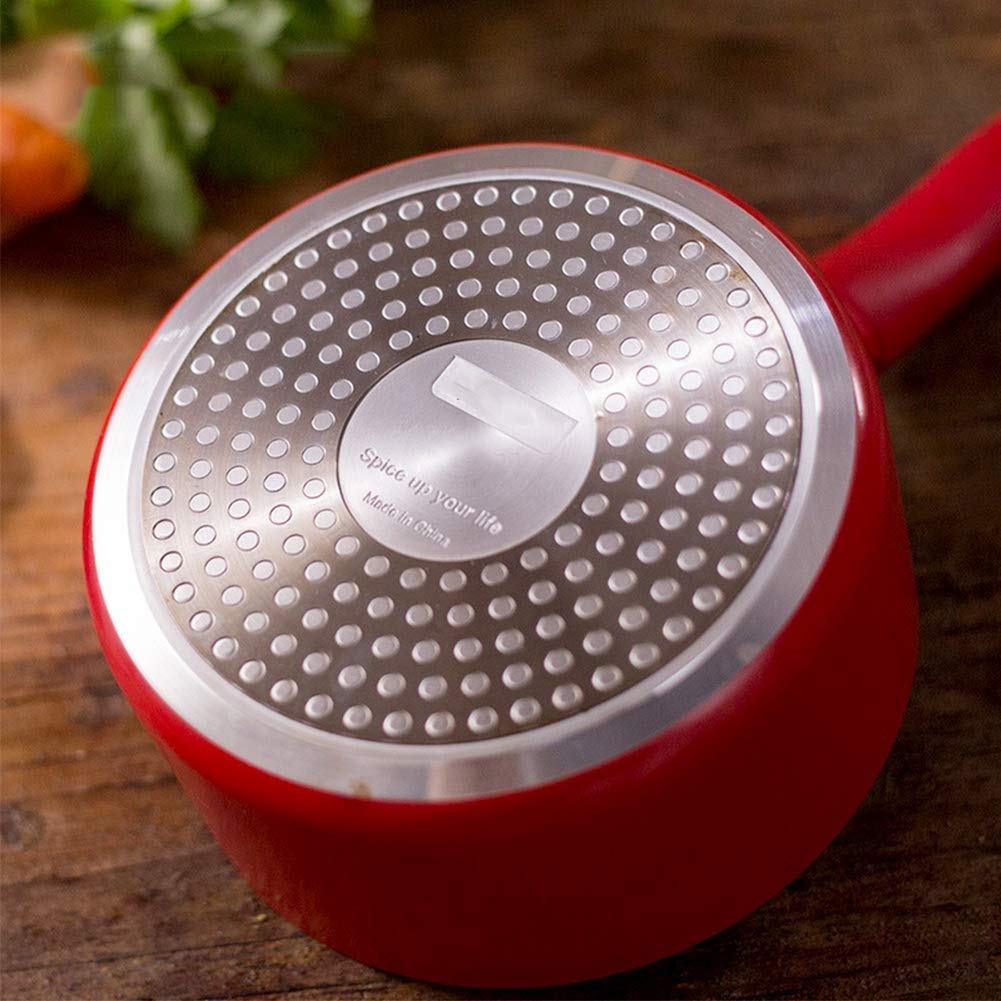 Rondel aluminiowy z pokrywką ze szkła hartowanego, silikonowy uchwyt Stay Cool do indukcji/gazu, Multicook 16 cm (6,3 cala), czerwona patelnia interesting