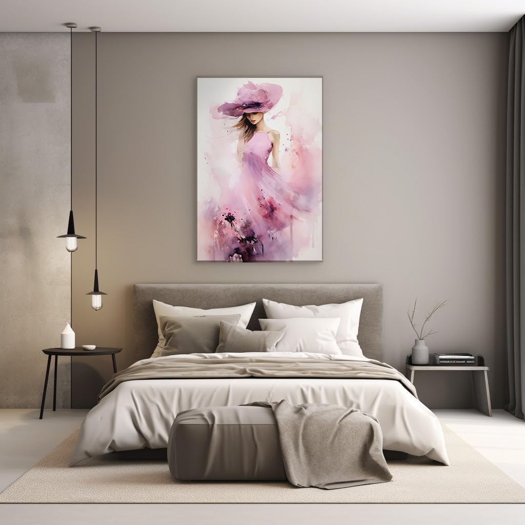 Canvas for Living Room. Whimsical Elegance: A Vision in Pink and White, 27 x 18 inch Canvas Wall Art - Zen Wall Decor