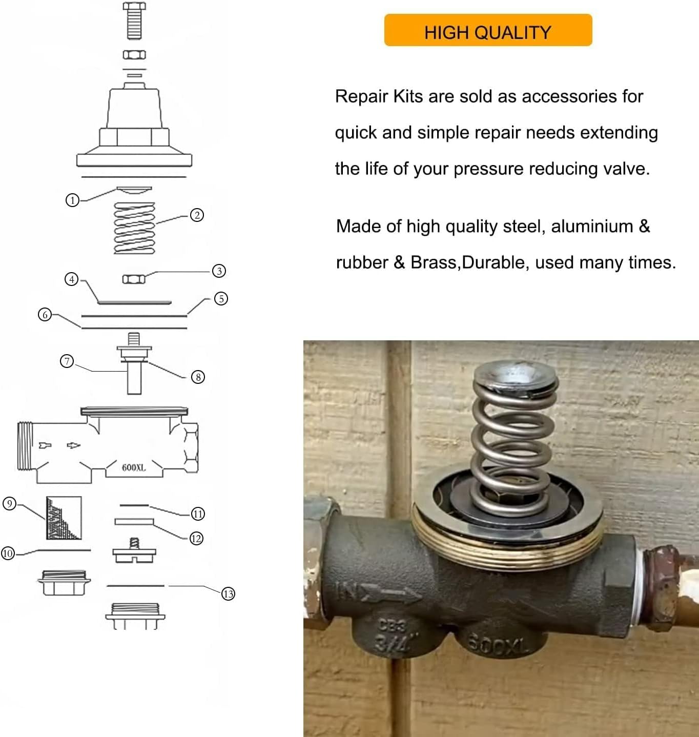 RK34-600XL Repair Kits compatible with zurn 600 Series Pressure Reduction Valve RK34-600 Fits the 3/4" 600 and 600XL