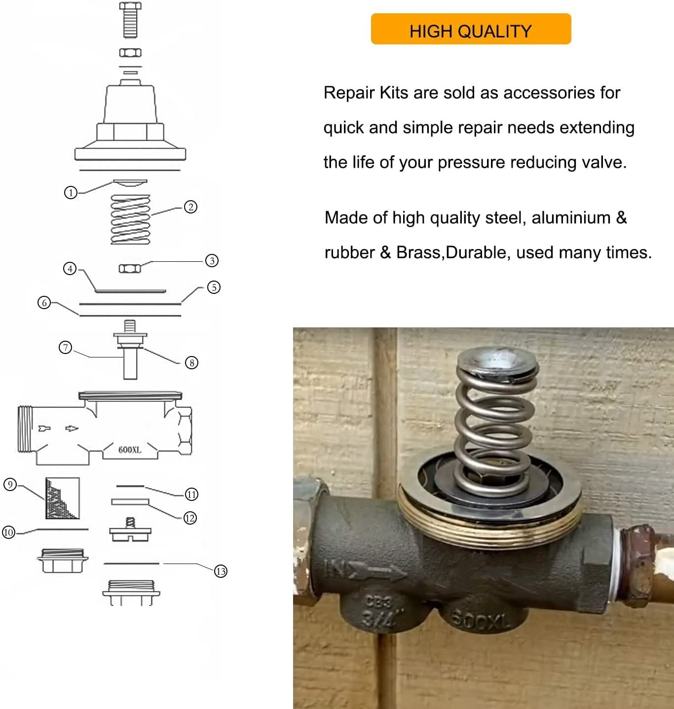 Los kits de reparación RK34-600XL se adaptan a la válvula de reducción de presión de la serie 600 RK34-600 se adapta a los 3/4 "600 y sin plomo 600XL