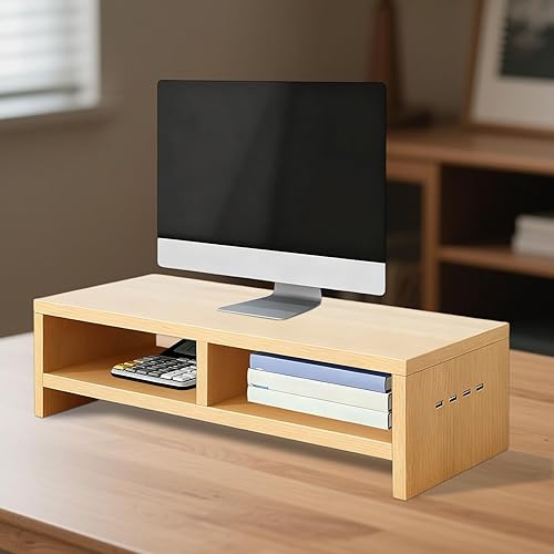 Miniatura 4 de Soporte para monitor, dos capas para altura ergonómica, soporte de madera con cuatro puertos USB, elevador de escritorio para computadora portátil,
