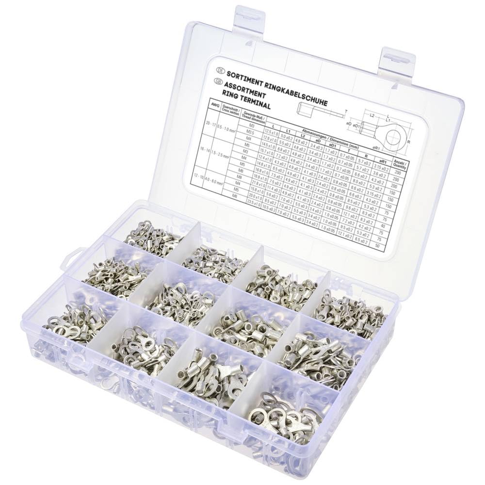 TRU COMPONENTS TC-11991844 Ringkabelschuh-Sortiment Unisoliert 0.5 mm² 6 mm² Silber 1440 St.