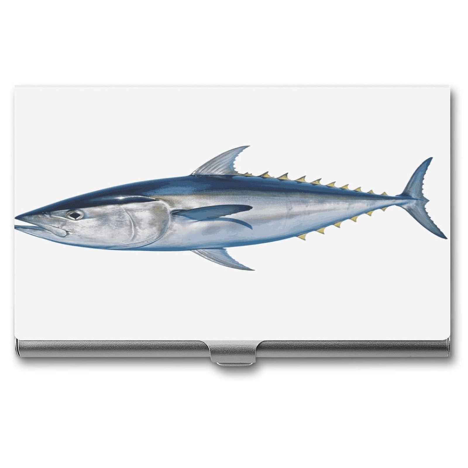 LDGSUPH Tuna Thunnus Business Card Holder Fashion Slim Name Card Holder Minimalist Design Case Metal Card Carrier Personalized Business Card Case with Flip for Men Women