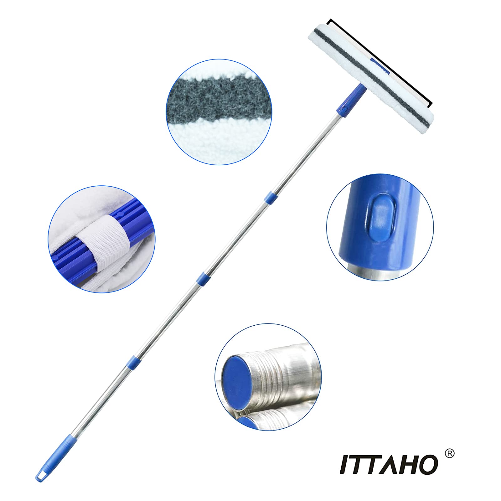 ITTAHO 12"Window Squeegee,Window Cleaning Tools Kit with Long Handle