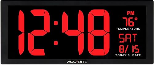 AcuRite Reloj de pared grande con LED digital de 145 pulgadas con fecha y temperatura perfecto para el hogar u oficina 75127 M pulgadas rojo
