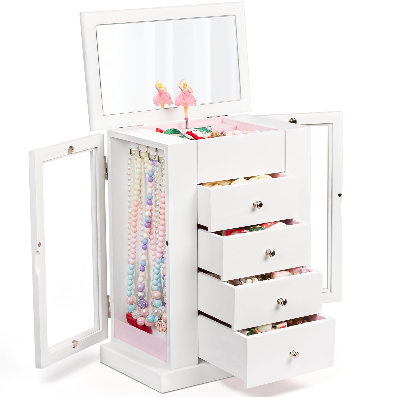Joyero Musical Niña Madera Bailarina Giratoria 5 Niveles Regalo Blanco