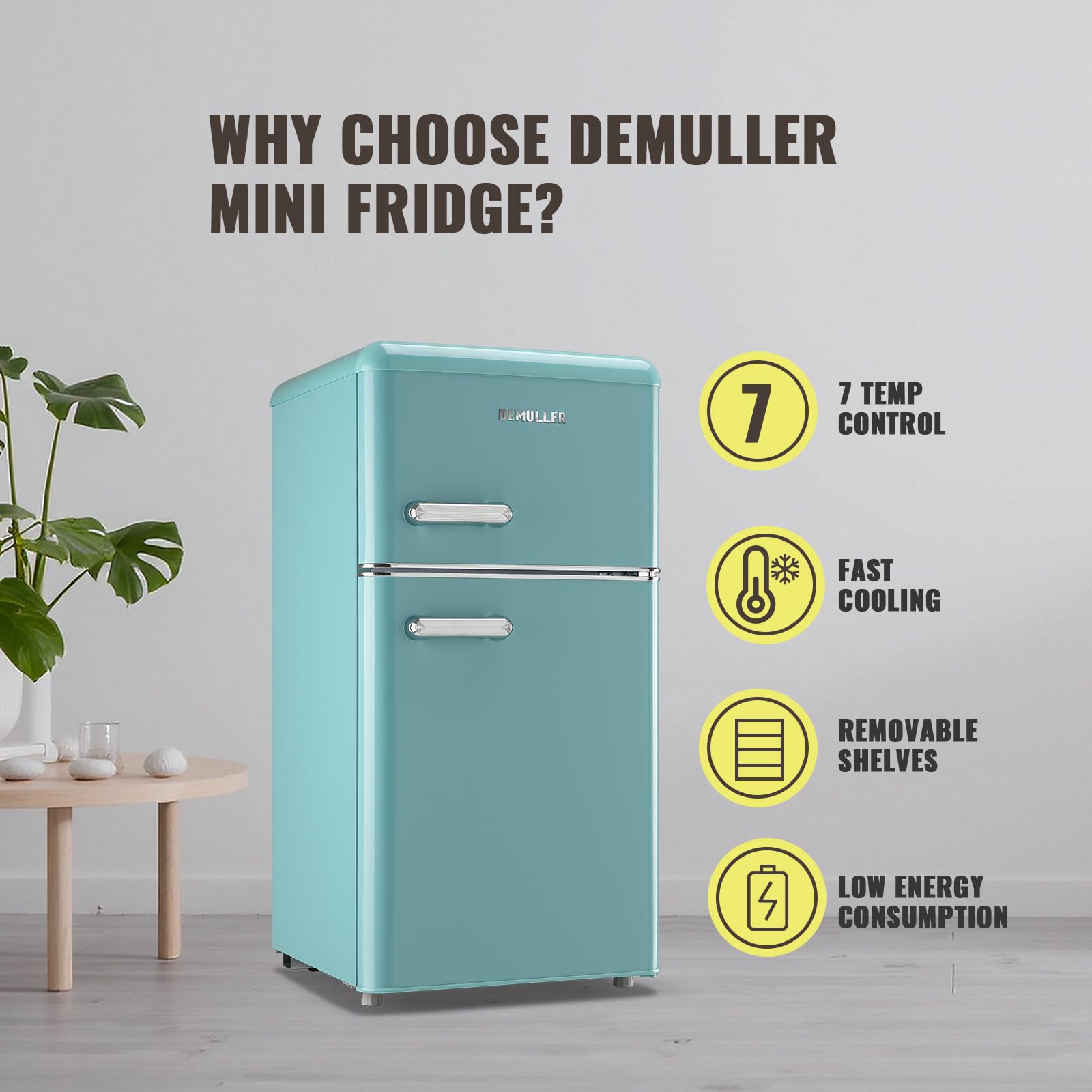 Demuller 3.5 Cu.Ft Retro Mini Fridge With Double Door Small Refrigerator With Top Freezer & Egg Rack & 7 Adjustable Temperature & Apartment Size Blue on Fridge.com - View 3