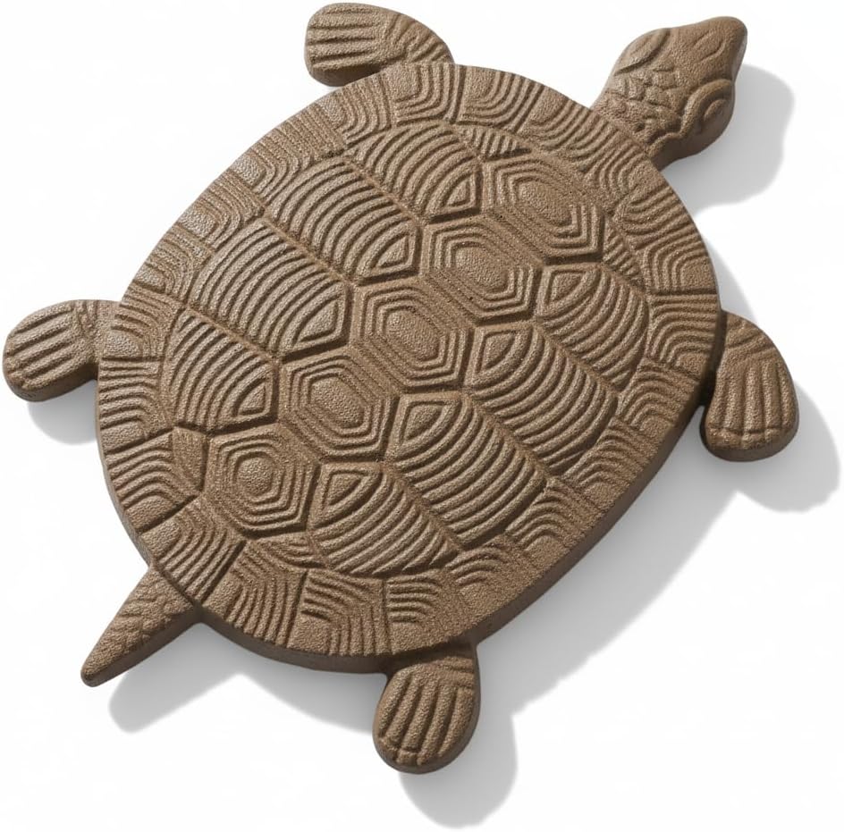 Comfy Hour 13" Heavy Duty Cast Iron Sea Turtle Stepping Stone, Decorative Metal Garden Paver for Outdoor Walkway & Yard, Weatherproof Coastal Yard Art Decor, Antique Brown (Light Brown)