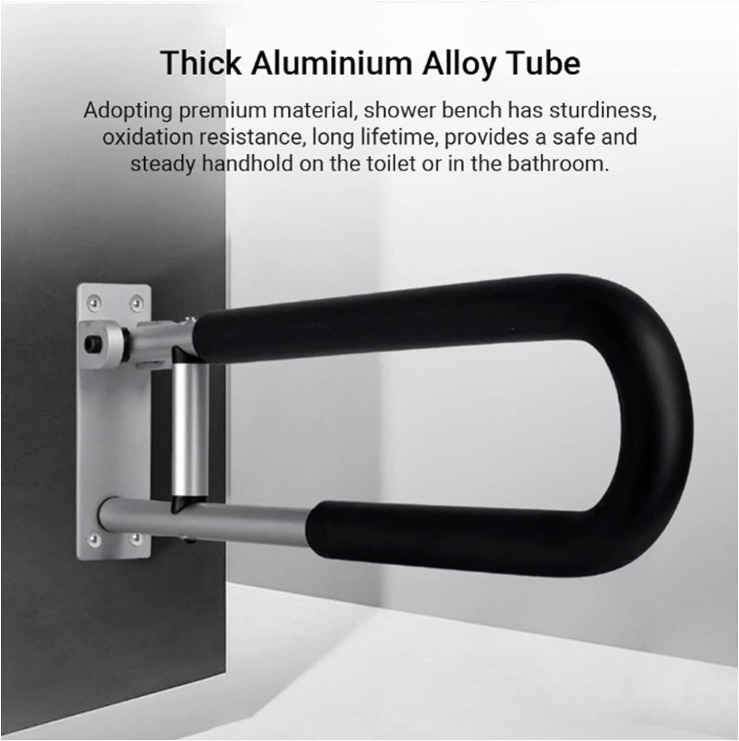 Barra de Seguridad abatible para baño para Personas Mayores y discapacitadas, Antideslizante, con asa de Apoyo, Color Negro, para Personas Mayores lesionadas.