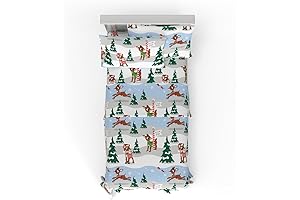 Franco Rudolph Holiday & Christmas Bedding 100% Cotton Flannel Sheet Set for Twin