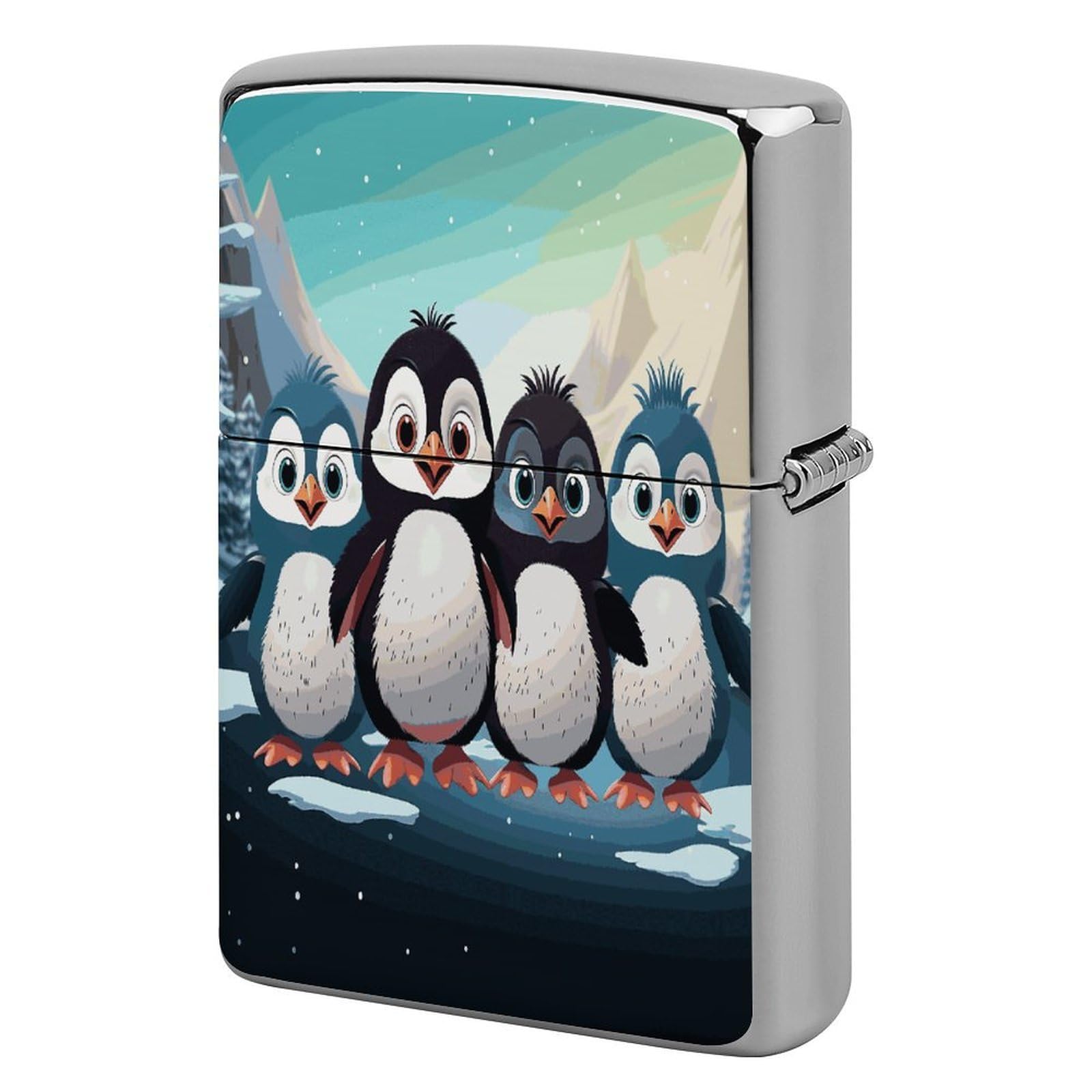 Fodpand Style Five Cute Penguins Metal Lighter Case Cover Lighter Sleeve
