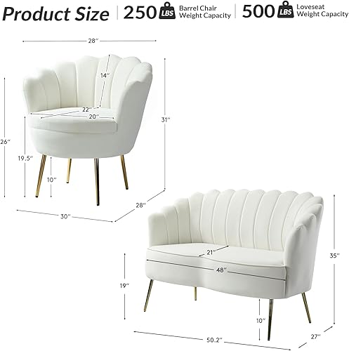 Miniatura 158 de HULALA HOME Moderno sofá biplaza de terciopelo con respaldo en forma de flor, cómodo sofá tapizado de 2 plazas con patas de metal dorado, sofá