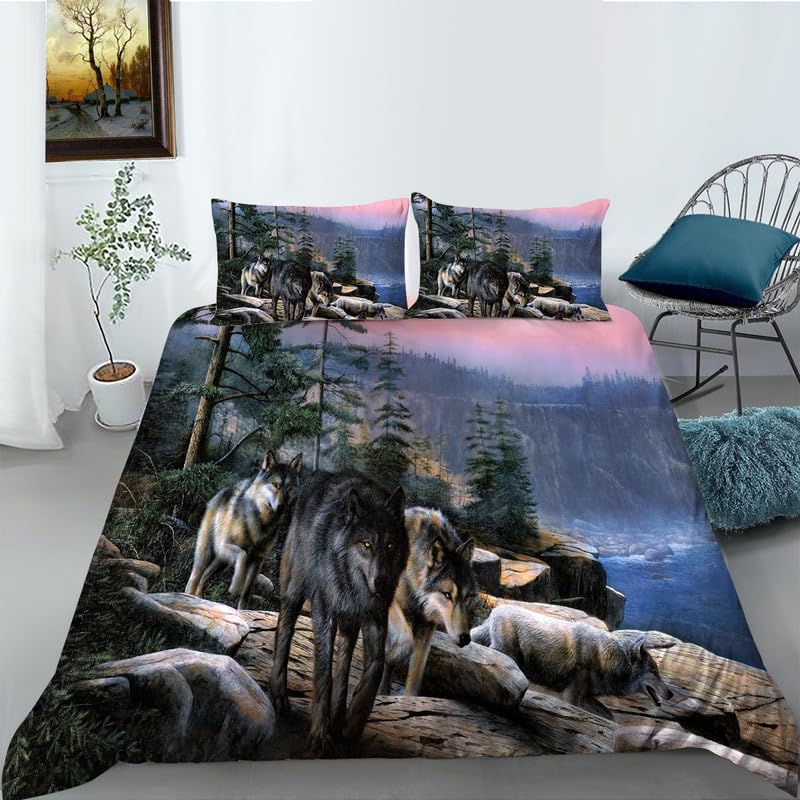 Funda nórdica 3D 220x220cm de lobo para decorar habitaciones juveniles modernas