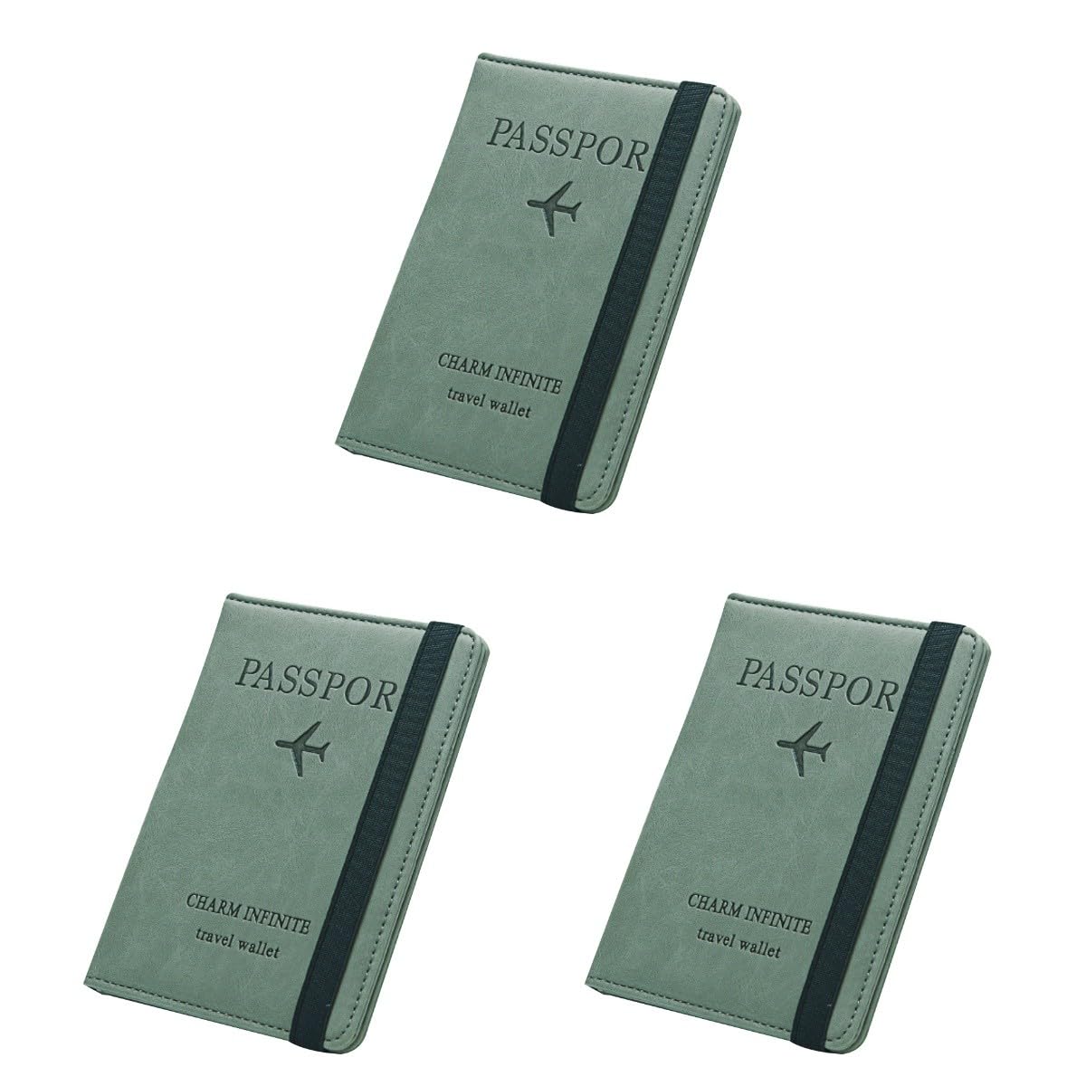 3stücke RFID Holder Damen Pu-Leder Multifunktionale Aufbewahrungstasche Kompakt Diebstahlsicher Für Reisen Büro Grünes Design Für Pässe Ausweise