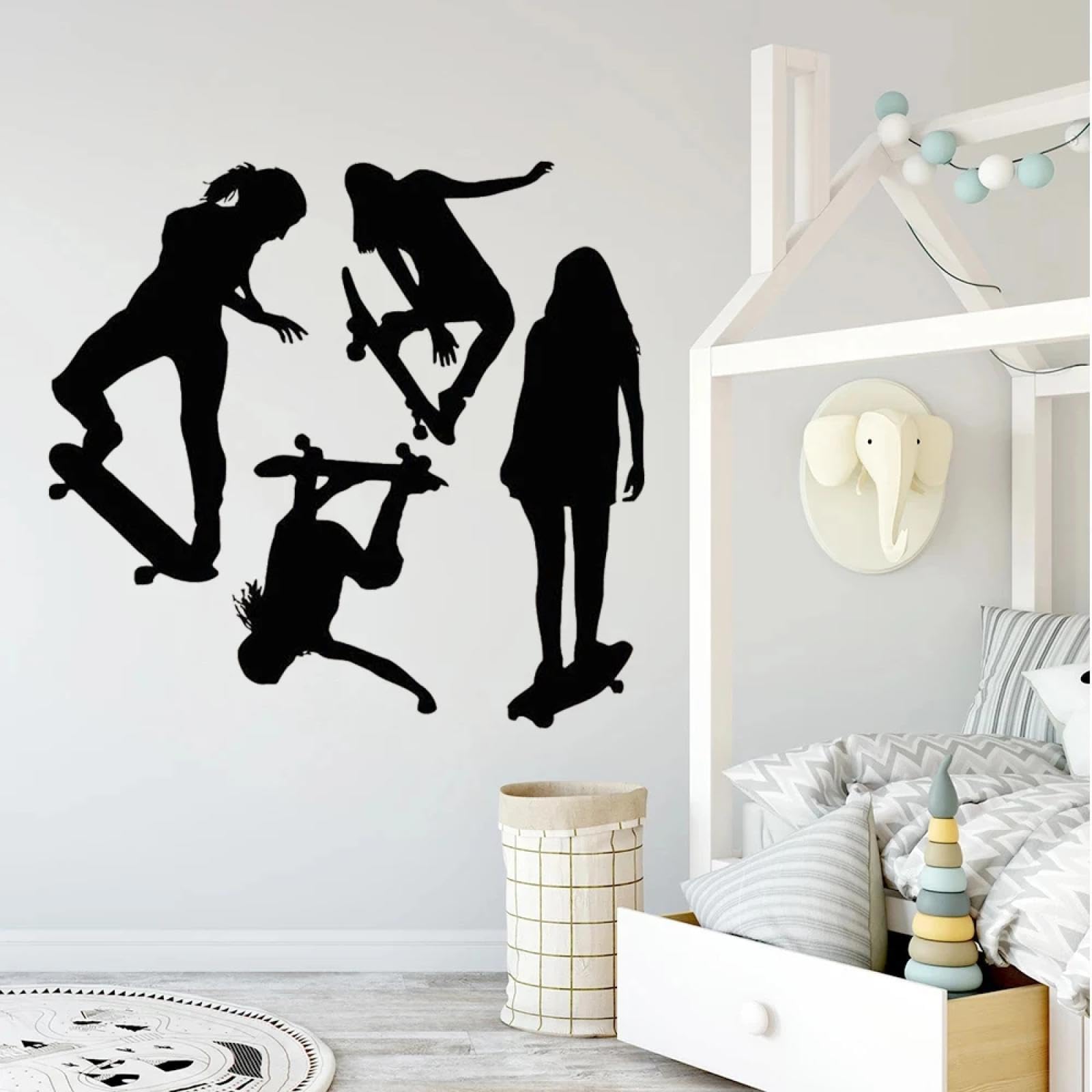 YOUOUSI Girl Skateboarding Silhouette wall Sticker, Home Decor, Children's Room/playroom Decal.