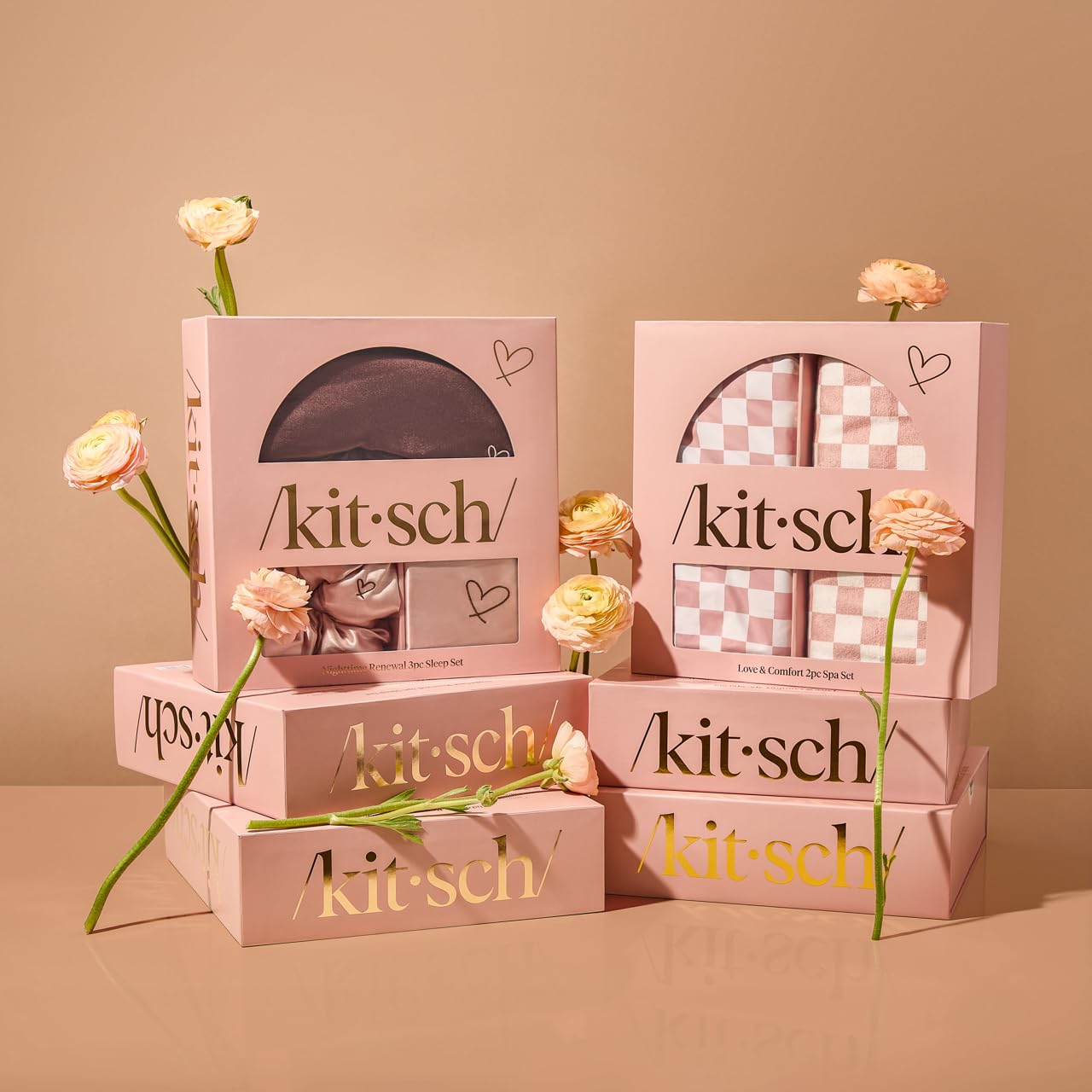Kitsch Night time Renewal 3PC Sleep Set - Satin Pillowcase with Zipper for Hair & Skin - Softer Than Silk, Queen/Standard Size with Satin Pillow Scrunchie No-Damage Hair Tie and Satin Pillow Eye Mask