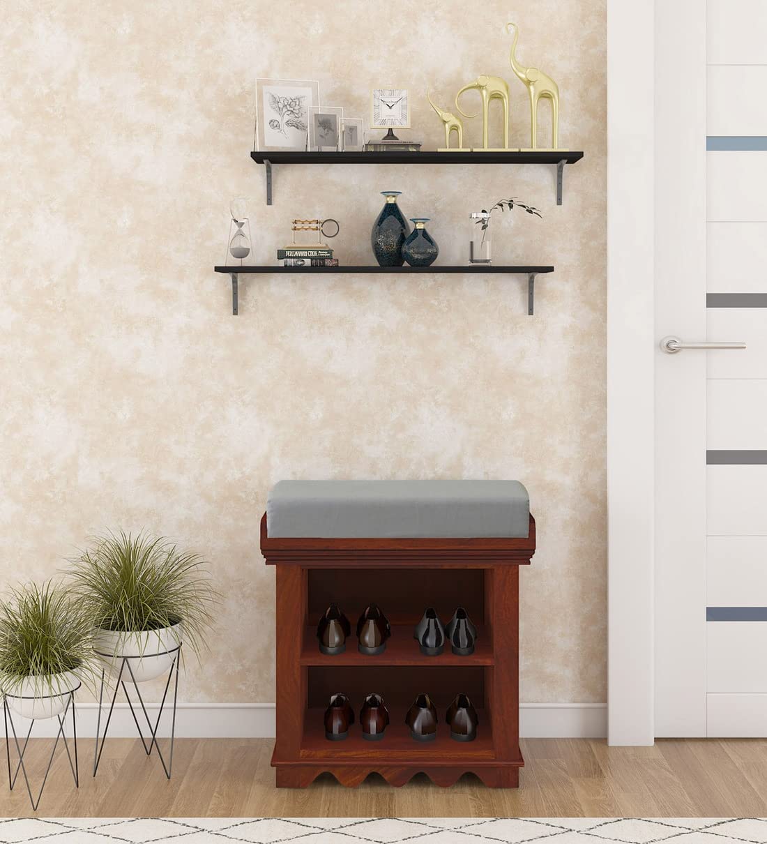 Sheesham Wood Small Shoe Rack Cabinet for Small Spaces with Seat (1 Piece, Sheesham Wood, Teak Finish, 23×13×24 Inch)-image-33