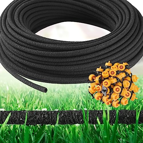 Sasylvia 200 ft 1/4 in Soaker Hose Tubing for Drip Irrigation with 2gph Irrigation Emitters Porous Drip Line for Watering Hydroponics Vegetable Garden Raised Beds Planters Flower