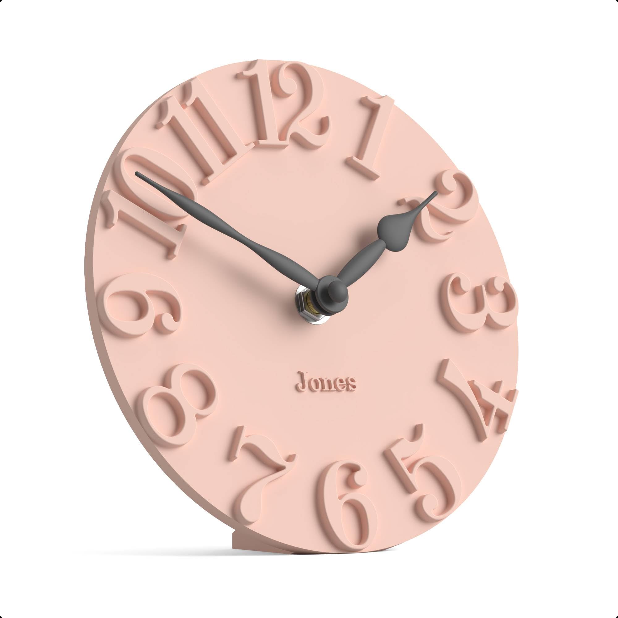 Jones ClocksÂź Hampstead desk clock | Freestanding | Rose pink | Elegant raised moulded numerals | Ideal for shelf mantel living room home office or bedside