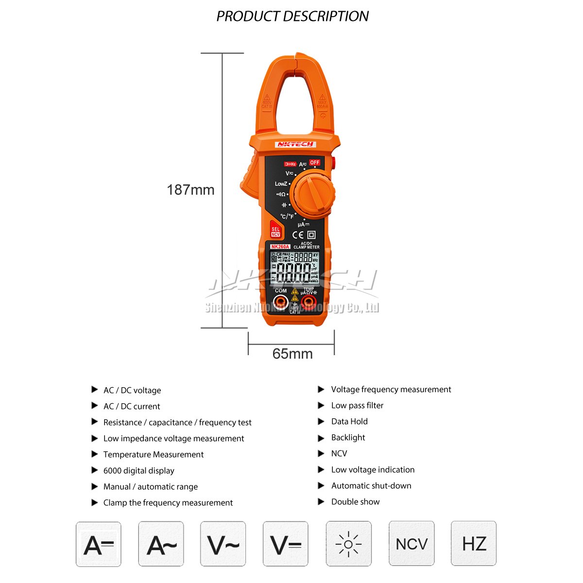 Fdit Pince Ampèremétrique AC DC VC6050 Pince Ampèremétrique Numérique