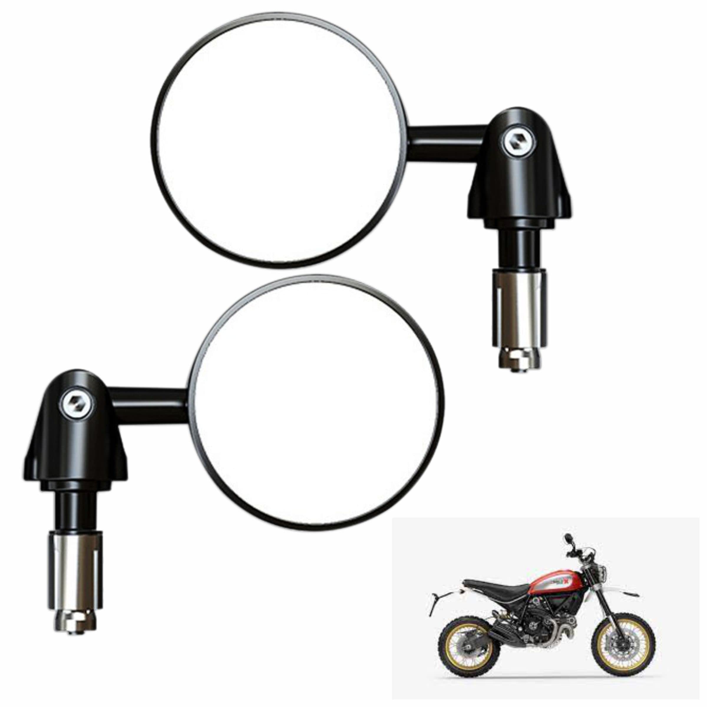 Miwings Aluminium Alloy Motorcycle Mirrors - Round Adjustable Upto 180 Degree Bar End Side Mirror Suitable For (Pack of 2) For Ducati Scrambler Desert Sled