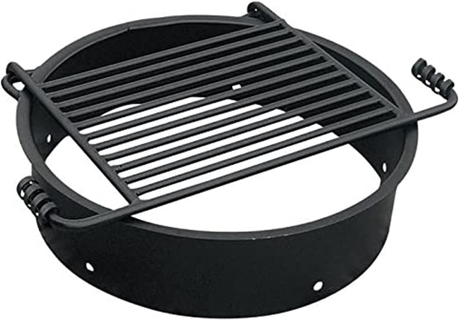 Pilot Rock 24 Inch Heavy Duty Steel Ground Fire Pit Ring Insert Liner and Metal Cooking Grate for Grilling, Camping, and Backyard Bonfires, Black