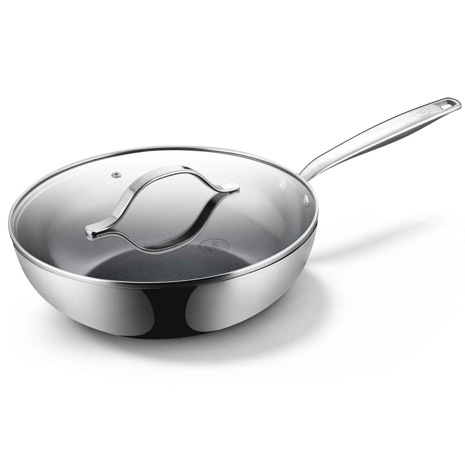 Be Living Sartén wok de acero inoxidable – Ø 28 cm – cerámica – inducción – sin PFAS, antiadherente – sartén con tapa – serie Essential