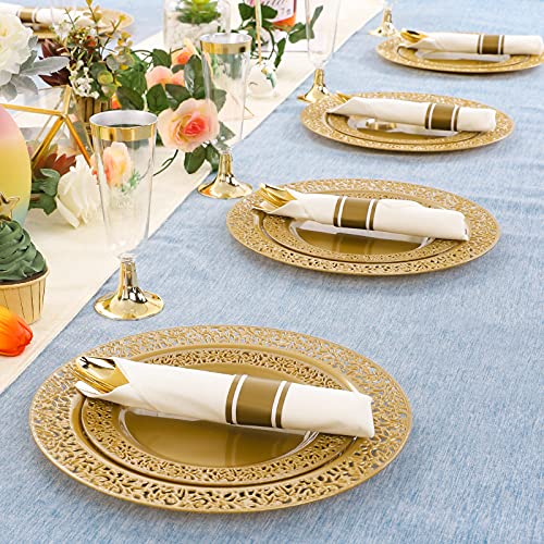 Dayammi 210Pcs Gold Disposable Plastic Plates With Gold Plastic Silverware And Cups For Party Wedding Include 30 Dinner Plates 30 Dessert Plates 30 Rolled Napkins With Cutlery 30 Cups #TOP1