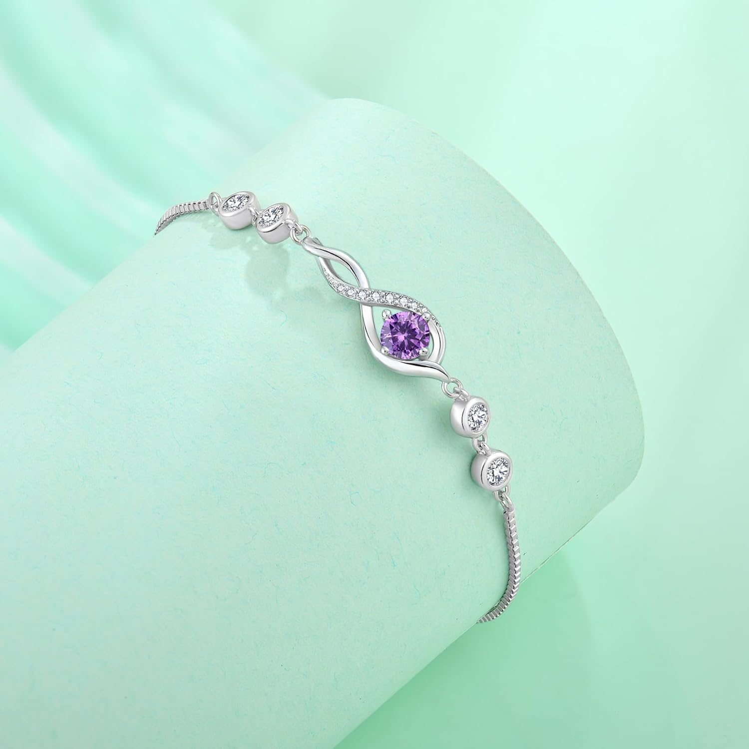 Infinity Bracelets for Women 925 Sterling Silver Adjustable Link Bracelet Birthstone Jewelry Gifts for Her - Image 4