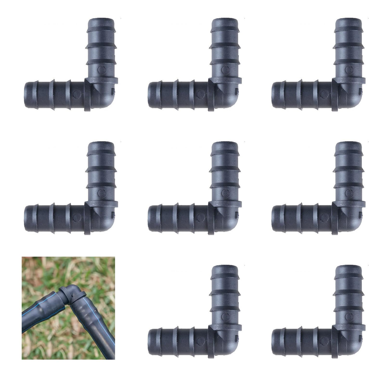 8 Pcs Soaker Hose,Irrigation Connectors System Hoses Soakers 1/2 Inch Plastic Watering Tubing Adapters Kit Elbow Pipe Parts Fittings 13mm Flexible Joint,For Garden Drip Barbed Connector Coupler,Black