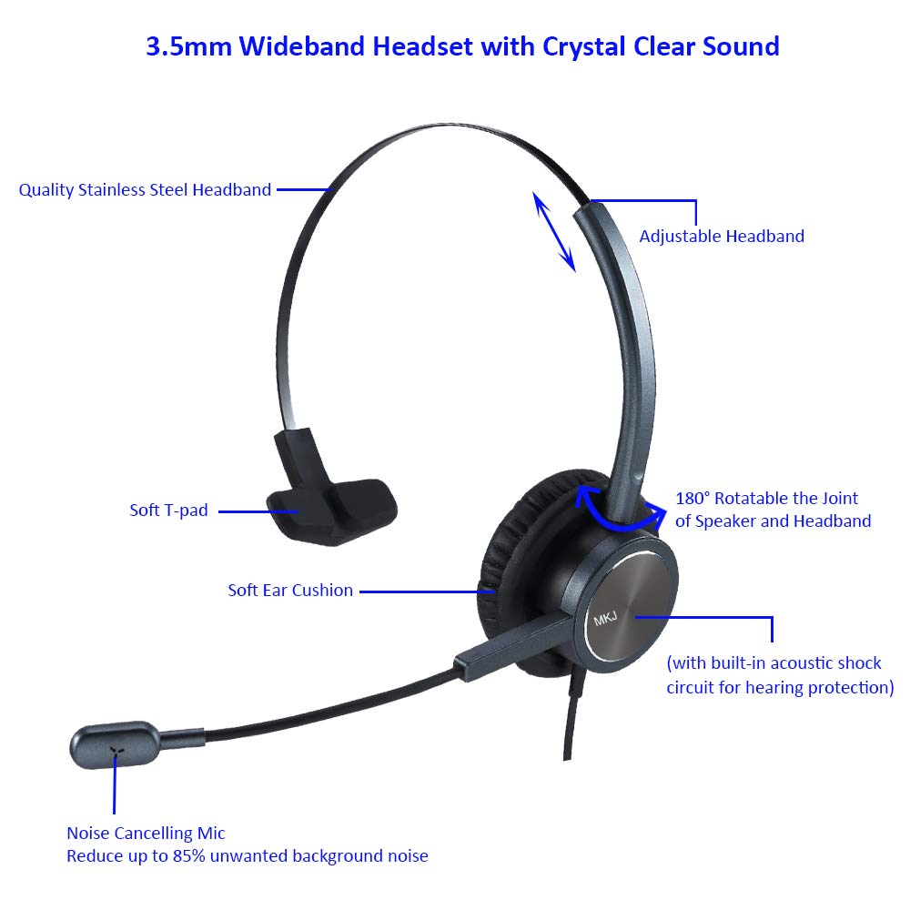 Wantek Cuffie Cellulare con Microfono Cancellazione del Rumore & Controllo del Volume, Cuffia PC 3,5 mm per Skype Chat Business Ufficio Conference Call Smartphone iPhone Computer Tablet Laptop
