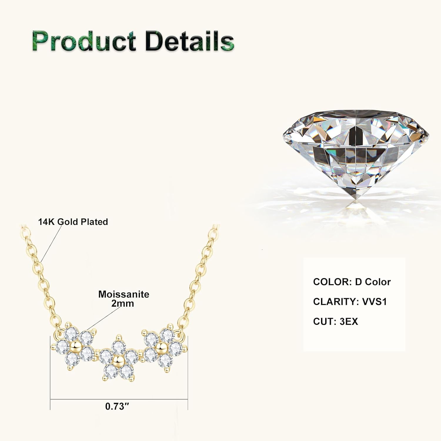 3-Star Moissanite Pendant Necklace, 0.45cttw D Color VVS1 Lab Created Imitation Diamond 14K Gold Plated Star Pendant for Women Wife Birthday Jewelry Gifts - Image 4