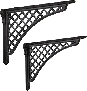 HARPOON Heavy Duty Cast Iron Victorian Shelf Bracket, 8 Inches, Baroque L-Shaped Shelf Brackets, DIY Projects, Hardware Included Black 2 Pack