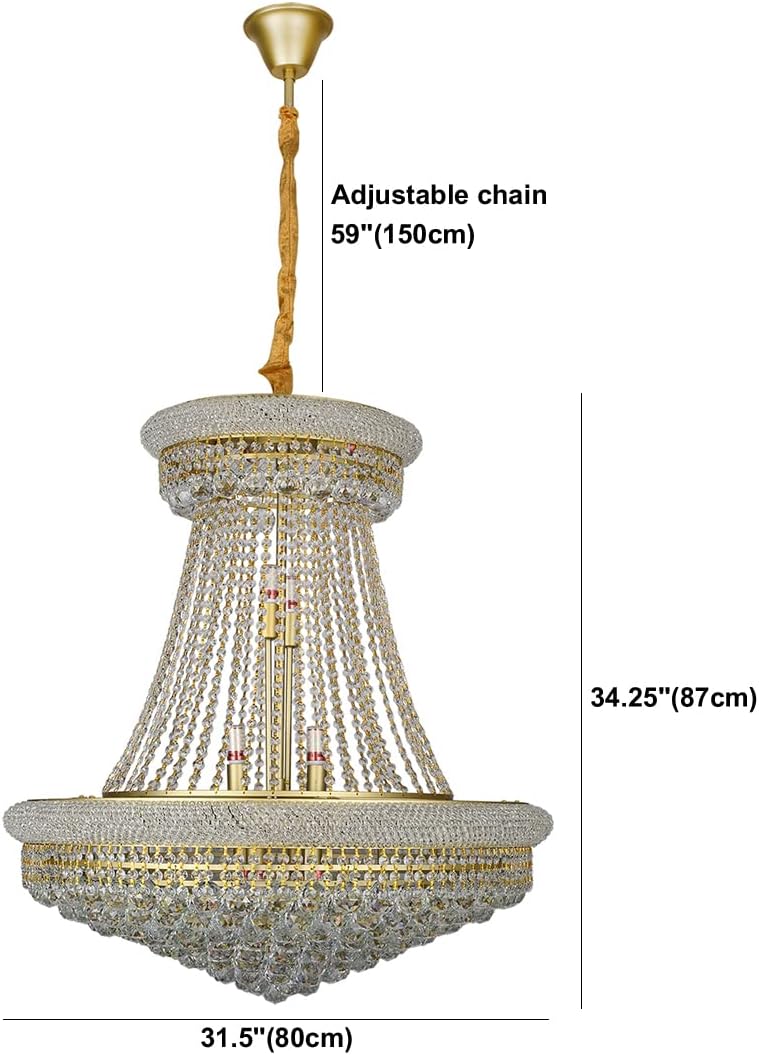 Luxury Gold Crystal Chandelier 20-Light, Empire Crystal Chandelier Light Fixture Ceiling Haning Chandelier Crystal Pendant Light for Living Room Dinning Room Stair (32in-20 Lights, Gold)