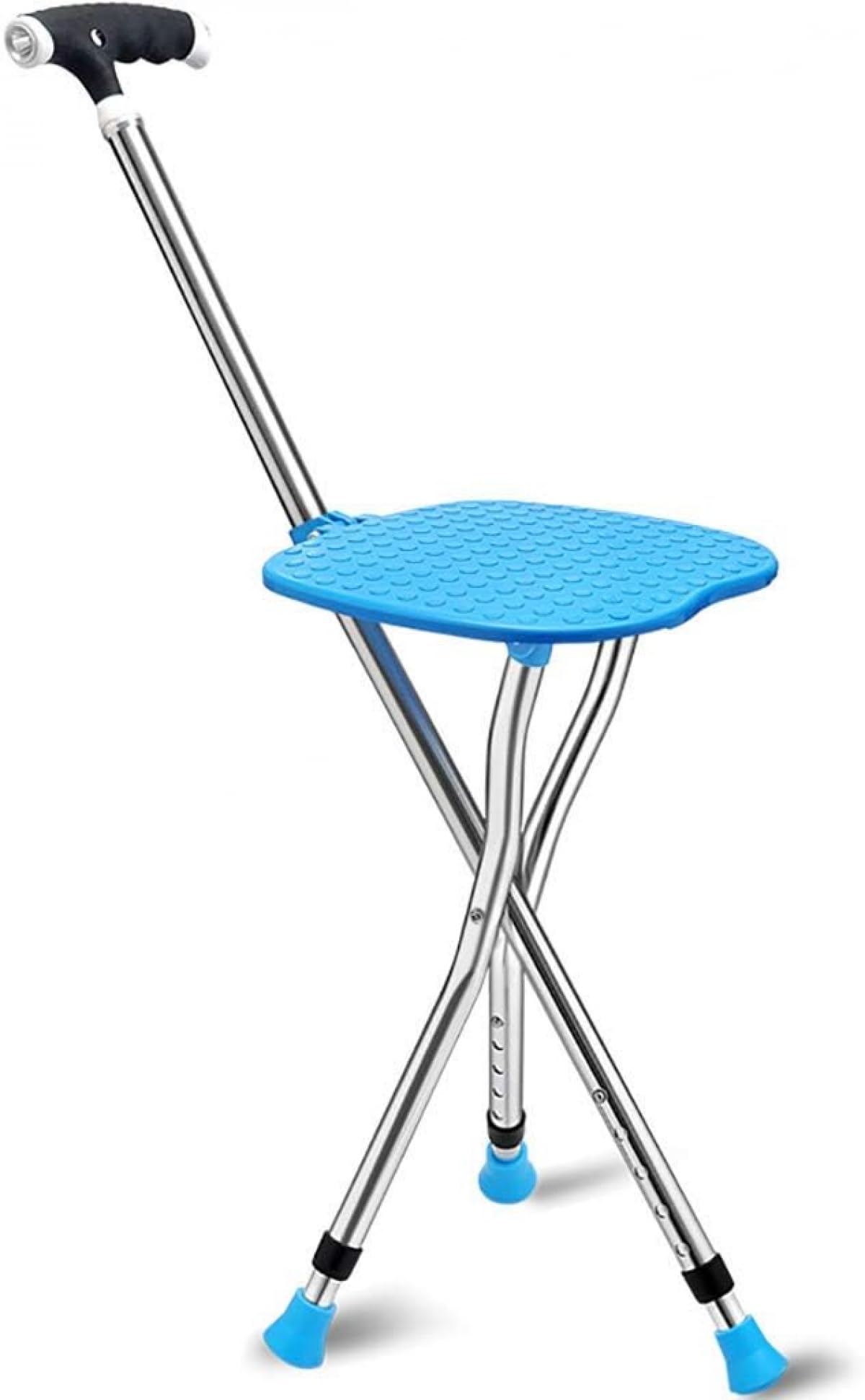 Bastón con Asiento Plegable, portátil retráctil para Caminar Silla de caña para Ancianos, Personas Mayores y discapacitados, muletas Taburete, Silla de bastón para Adultos con luz LED-Black