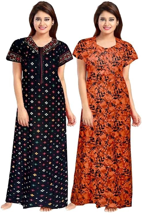 posh perfection Women's Cotton Printed Maxi Nightgown Nighty for Women Ankle Length Night Dress - Pack of 2, Free Size (NG2)-picture-32