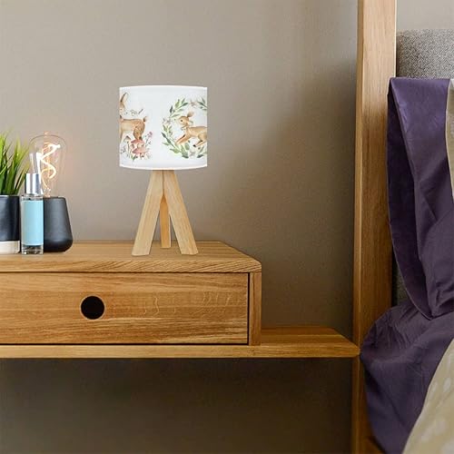 Miniatura 2 de Lámpara pequeña para bebé, ciervo, bosque, acuarela, leño, animales del bosque, para guardería y bebé, lámpara de mesa con trípode, linda lámpara de