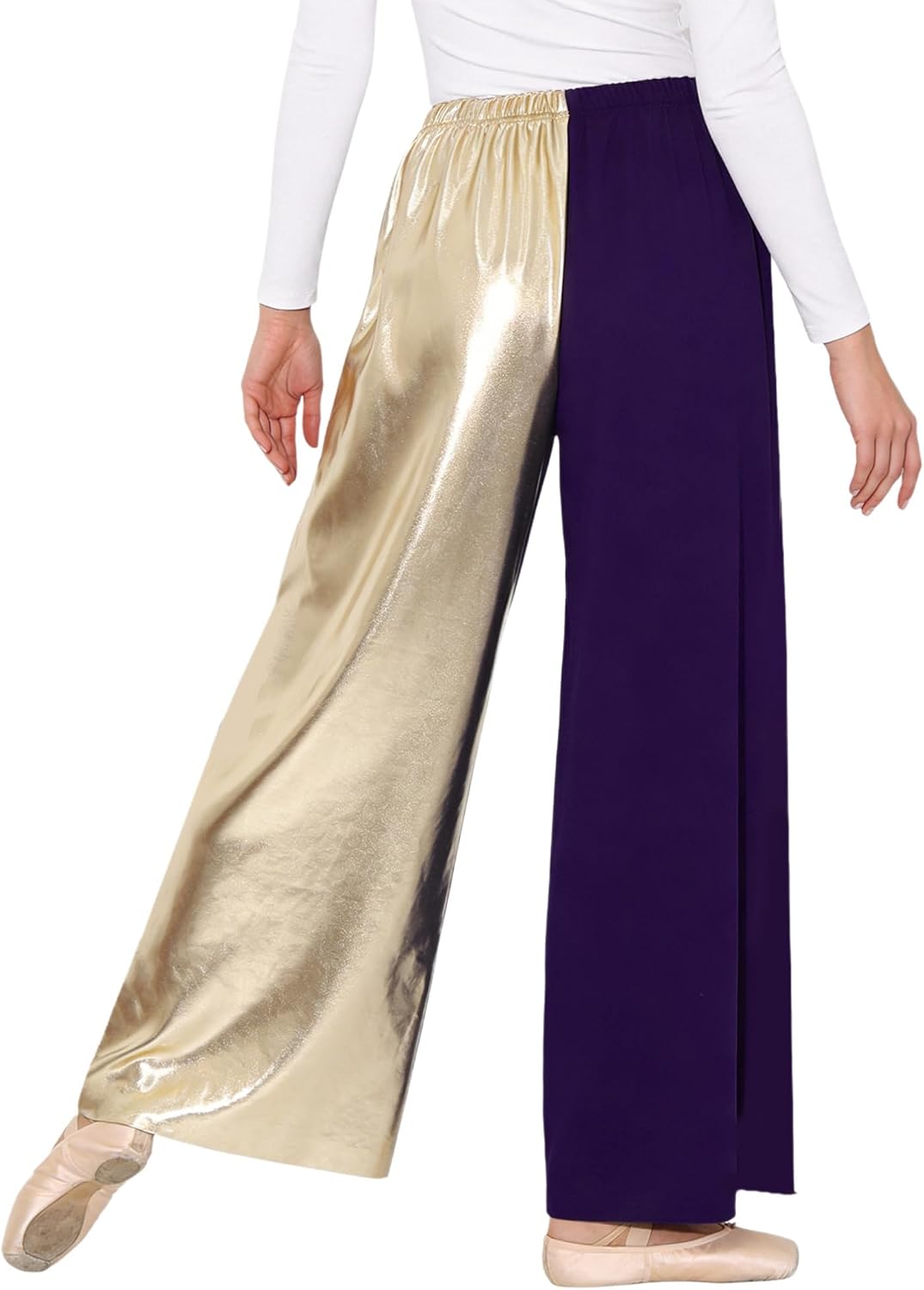 TiaoBug Women Praise Dance Palazzo Pant Wide Leg Pants Metallic Shiny Lyrical Dance Costume