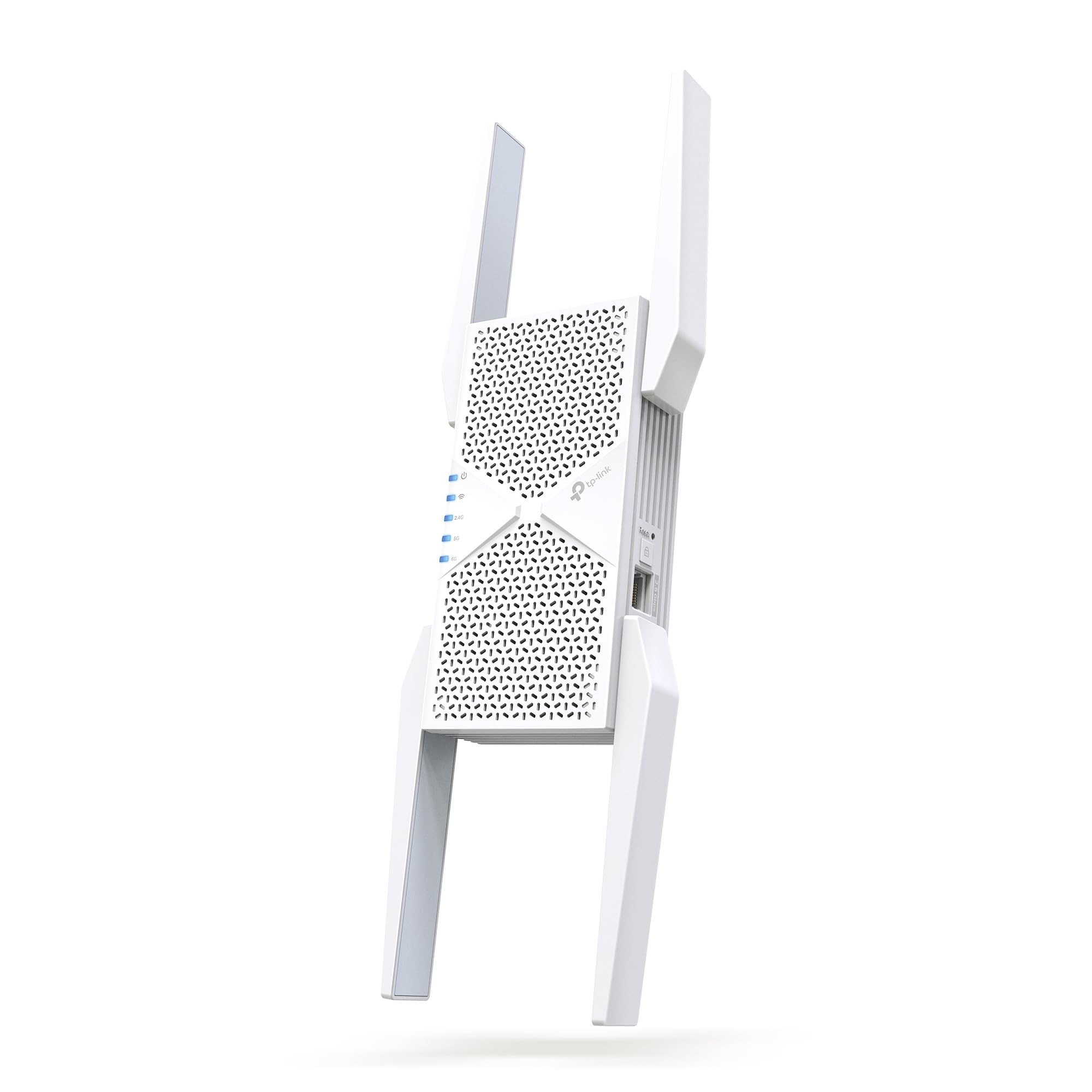 TP-Link RE655BE Tri-Band Wi-Fi 7 Verstärker Repeater BE9300, bis zu 5764 MBit/s (6 GHz) + 2882 MBit/s (5 GHz) + 688 MBit/s (2,4 GHz), EasyMesh, 1× 2,5-Gigabit-LAN-Port, 4× Externe Antennen, WPA3