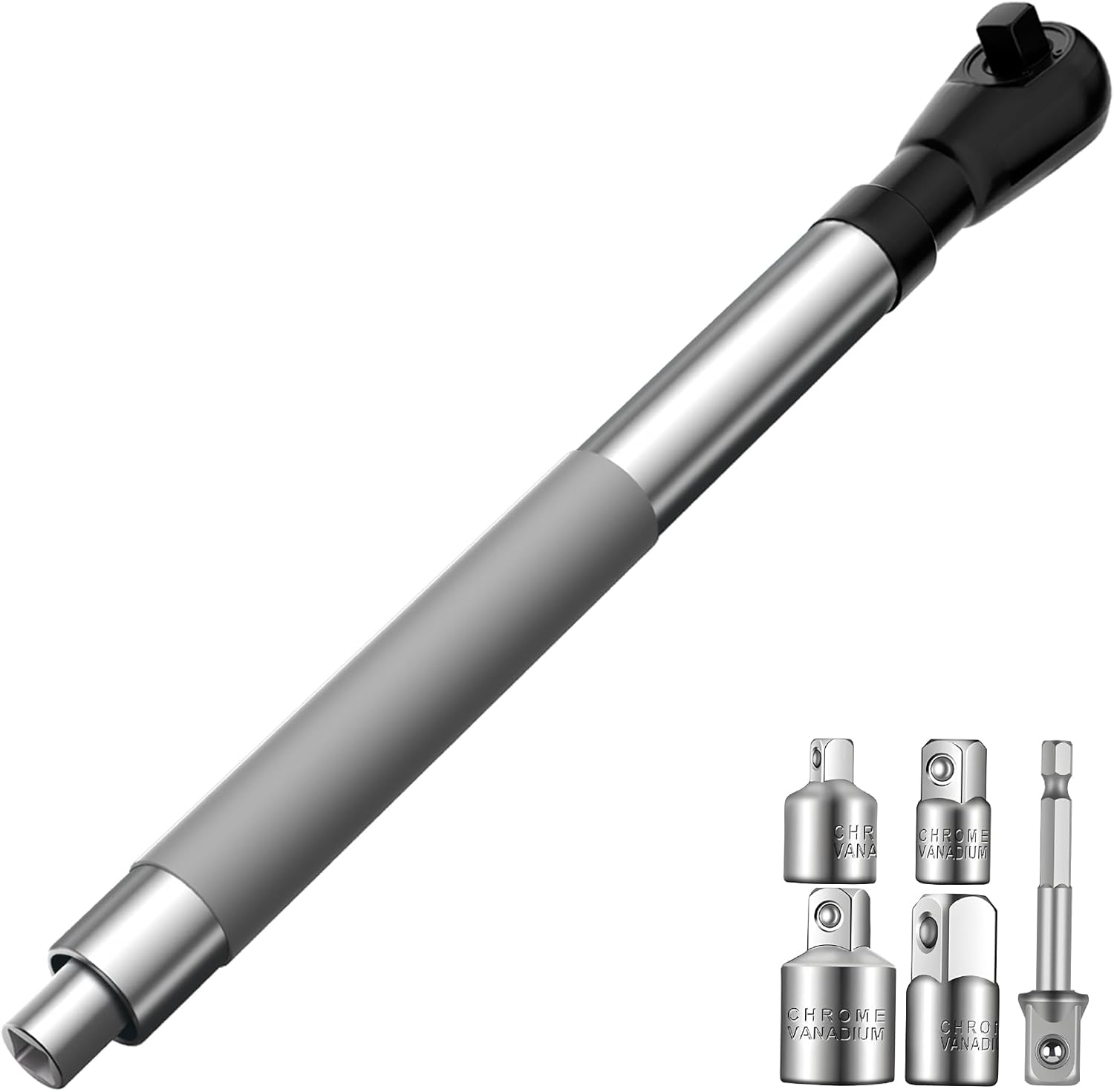 3/8" offset extension wrench for electric drill, impact ratchet extender for tight spaces, with 4 adapters