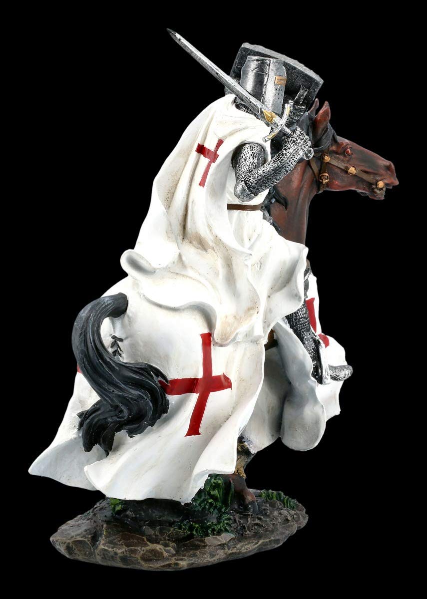 Cavalieri Templari Figura su Cavallo in Galoppo Templari, Figura-Decorativa, Articolo Decorazione, Mittelalter-Figur, H 25 CM