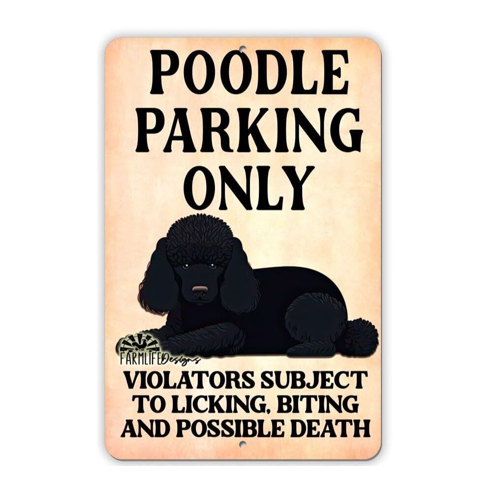 Poodle Parking Sign: Handmade Aluminum, black poodle dog, indoor outdoor home decor