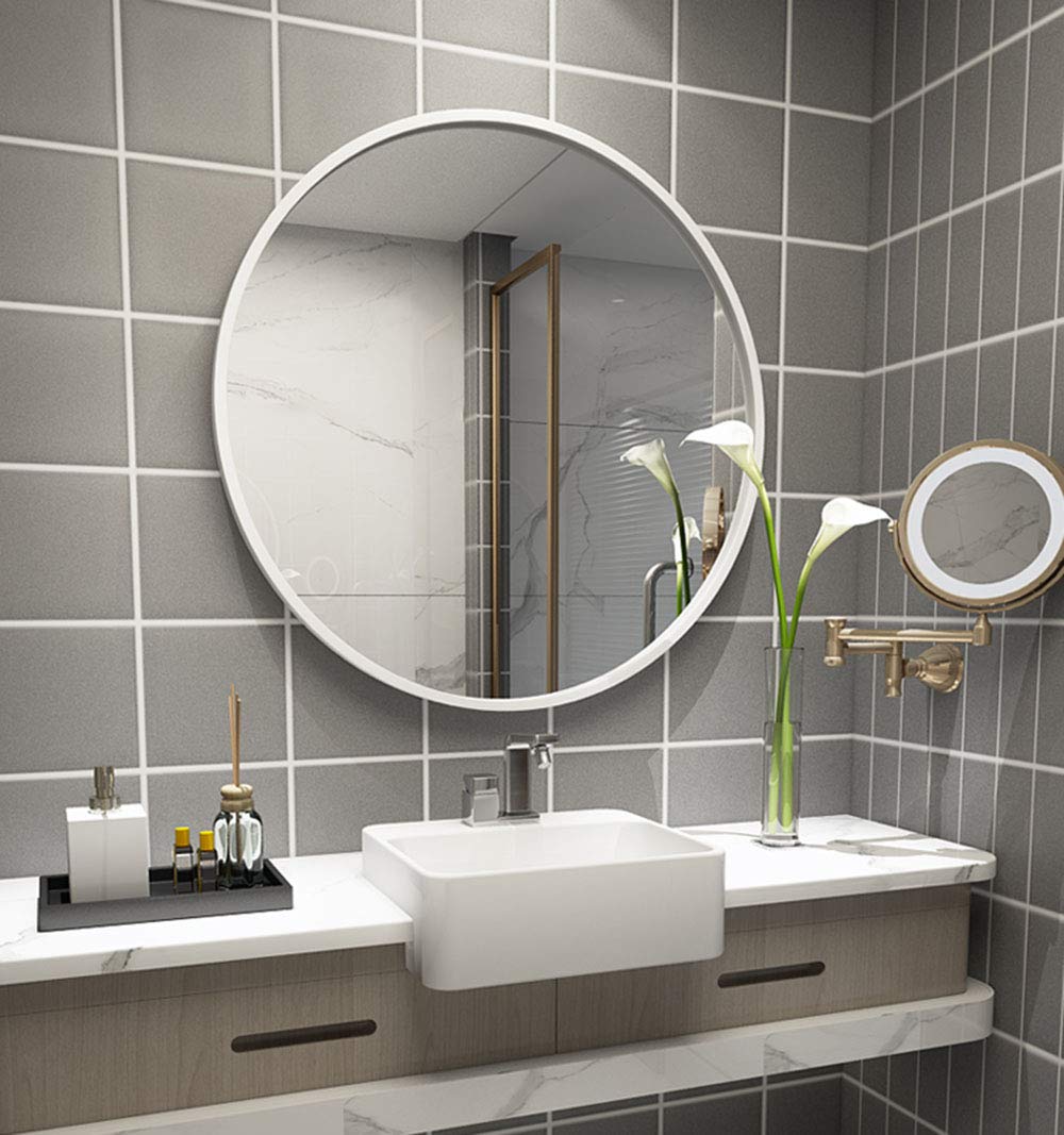 Lustro łazienkowe, metalowe okrągłe lustro kosmetyczne montowane na ścianie, lustro hotelowe, 50/60/70/80 cm (białe 40 cm)