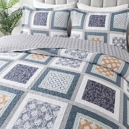 NEWLAKE Quilt Bedspread Sets - Bohemian Farmhouse Pattern Reversible Coverlet Set, King Size