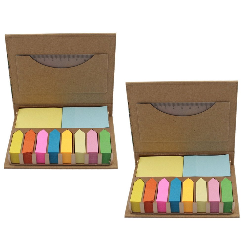 IpienleeEnvironmental Protection Kraftpaper Sticky Memo Note and Page Markers Assorted Bright Colors and Size Set of 2