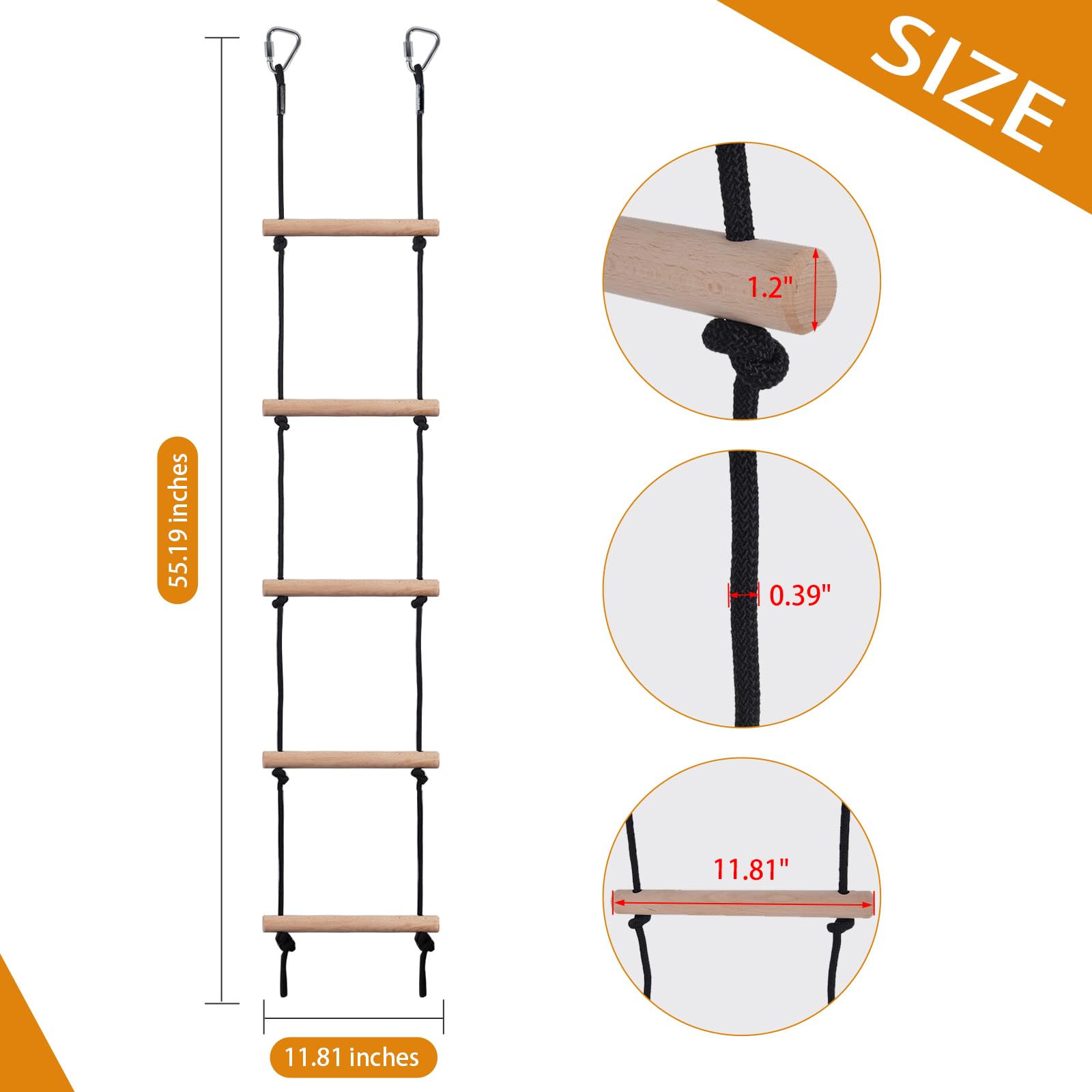 ChengFu Kids Climbing Rope Ladder, Hanging Ladder for Swing Accessories (2 Hooks)