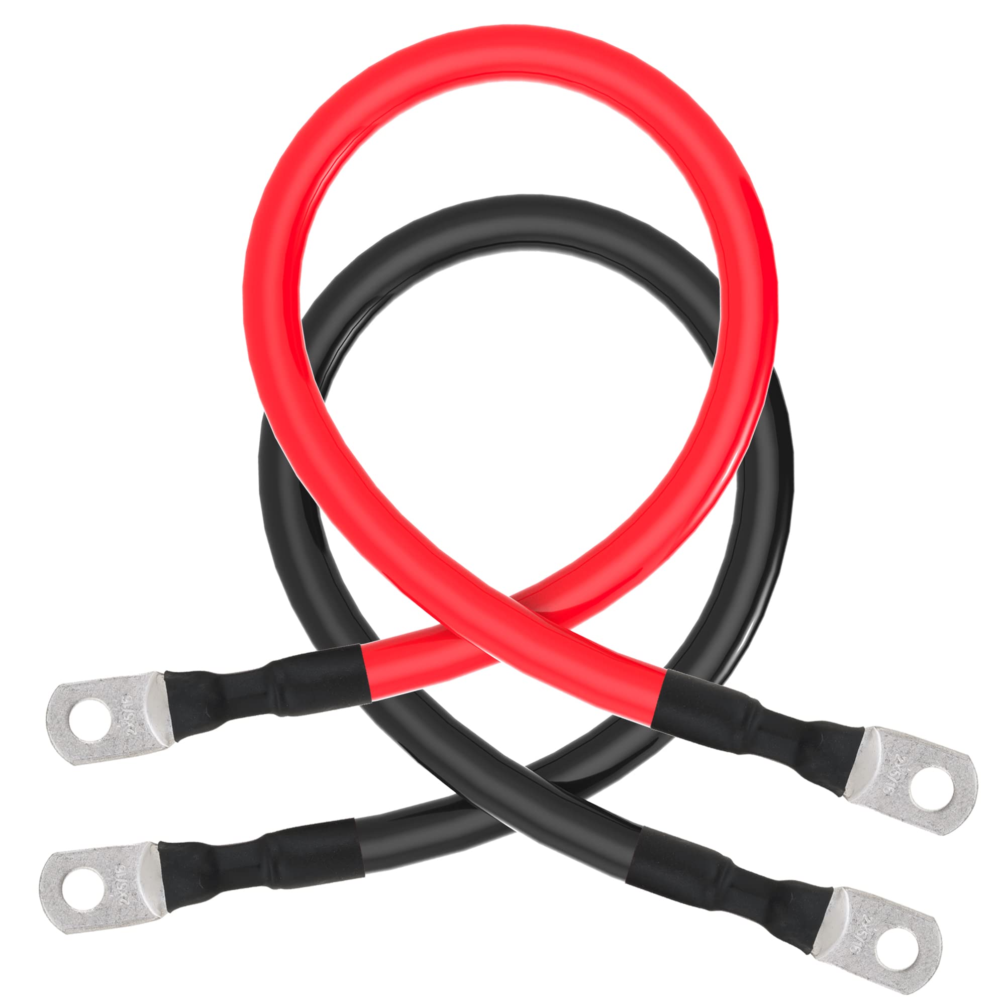Cavo per batteria da 2 AWG, calibro 2 AWG, cavi inverter di alimentazione per batteria, con terminale da 5/16", per auto, barche, camper, auto e moto (60 cm)
