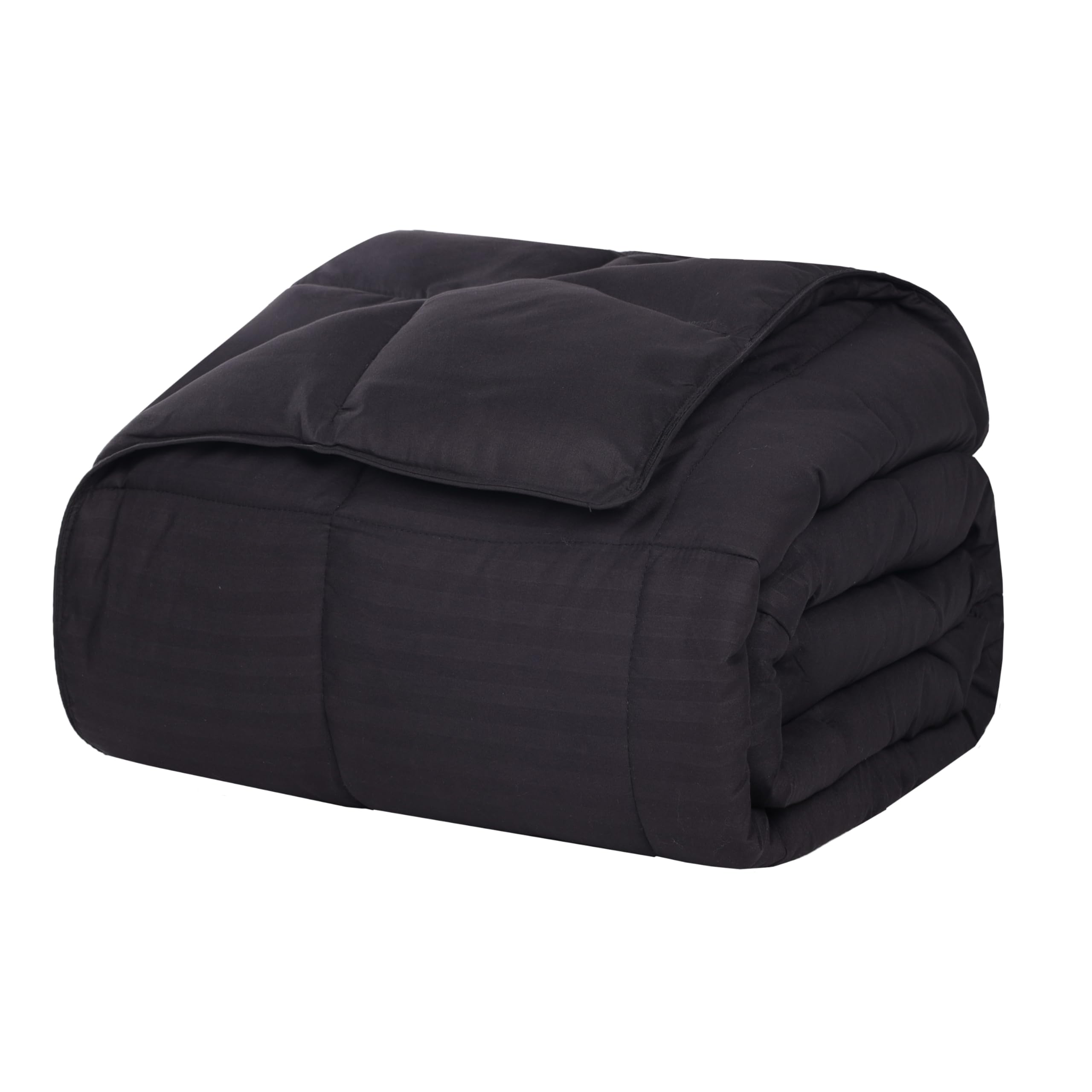 Superior Reversible Down Alternative Polyfill Blanket with Striped Microfiber Shell - Full/Queen, Black